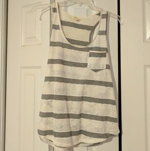 Grey/lace striped tank top
